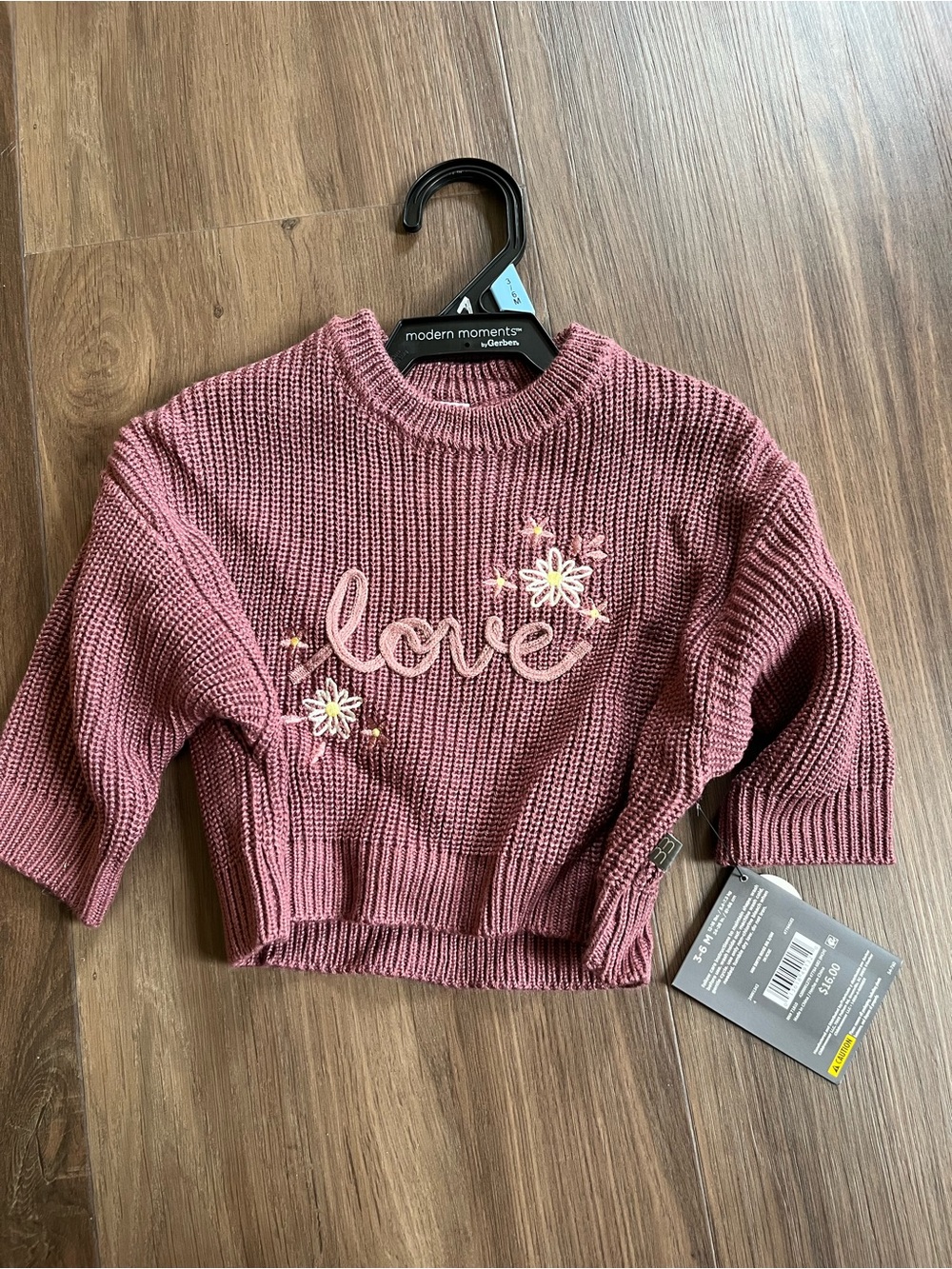 Modern Moments Girls' Dusty Rose 'Love' Embroidered Knit Sweater 3/6months